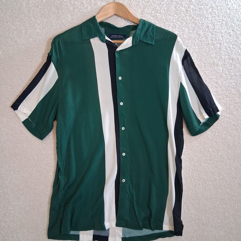 Stripped Button Down Shirt Men's Sz M Colorblock Retro Grandpacore Lightweight